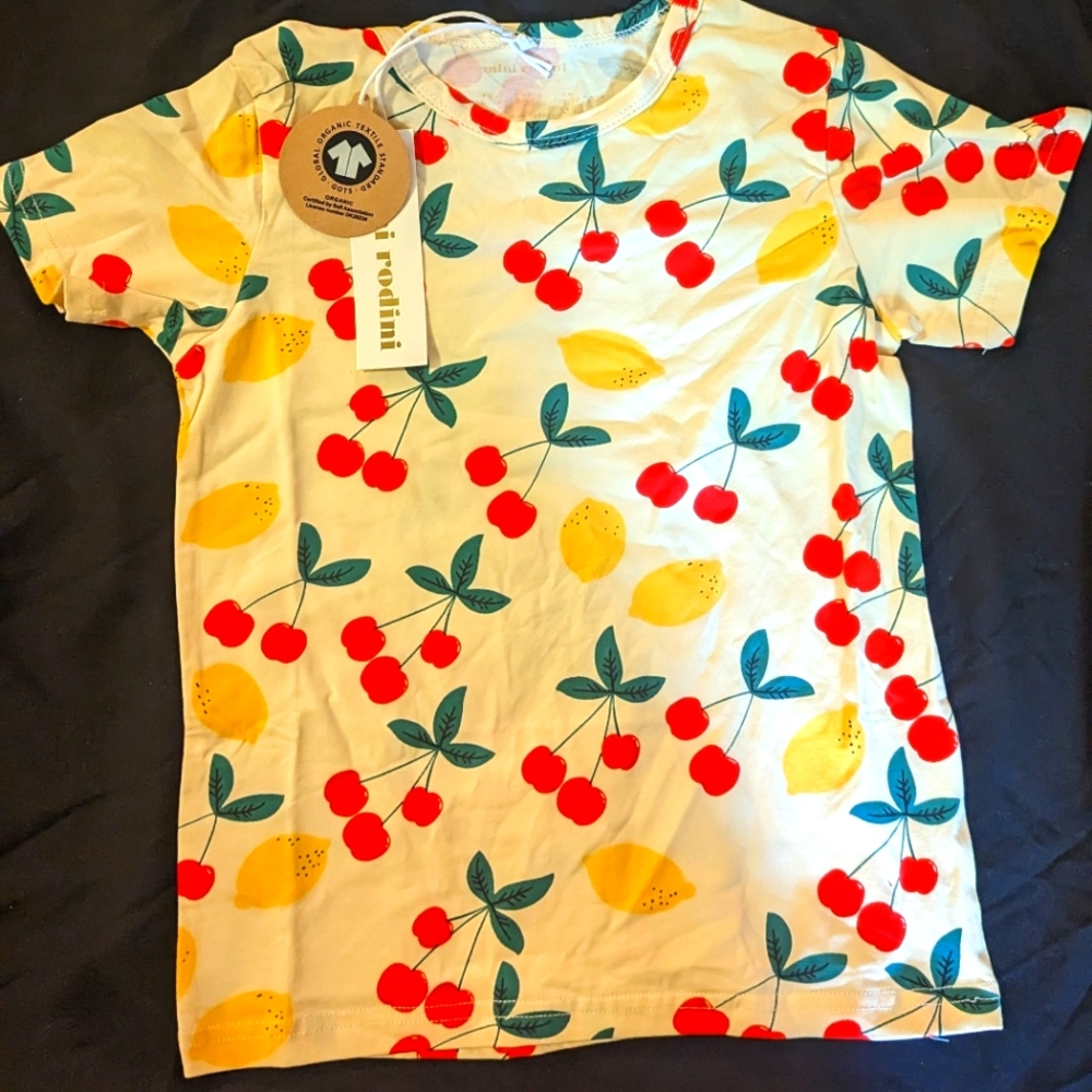 Mini Rodini cherry lemonade print shirt NWT 8-9